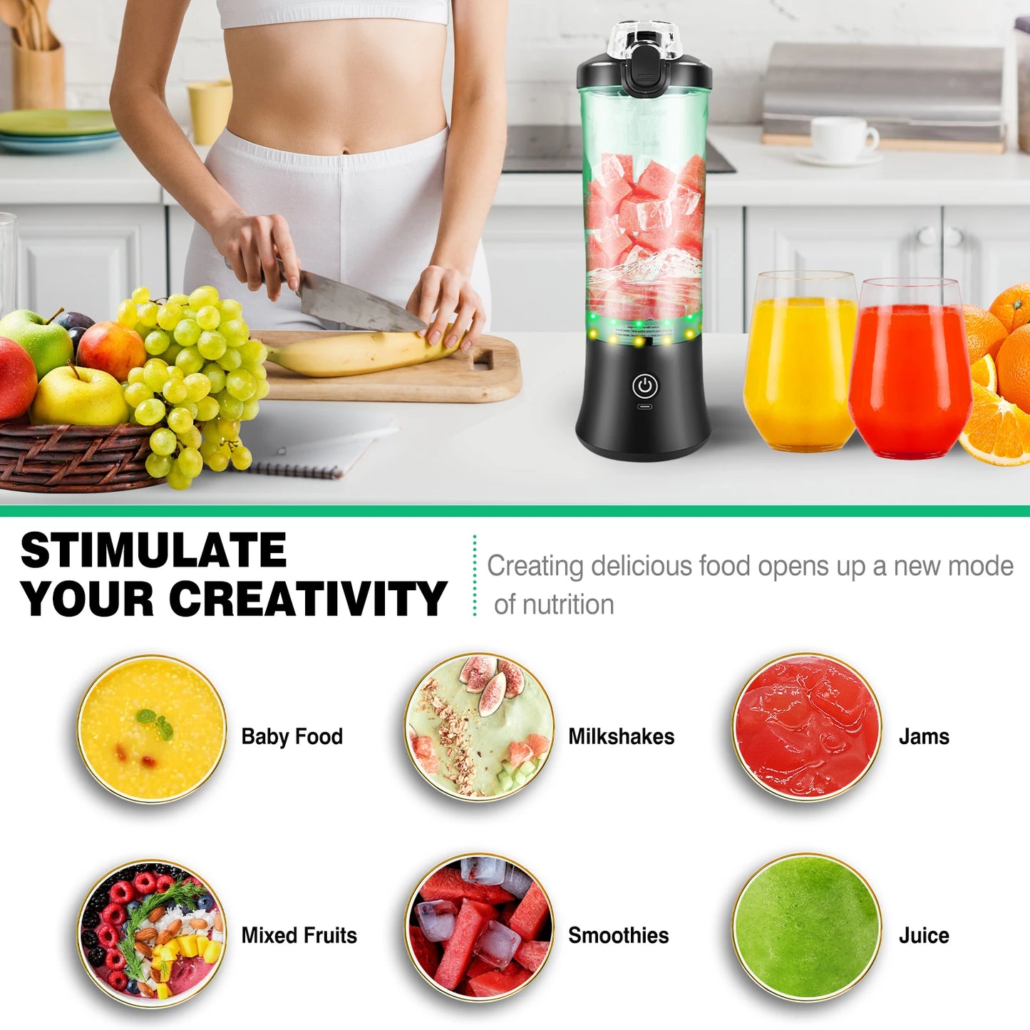 Portable 2-in-1 USB Blender – 600ML