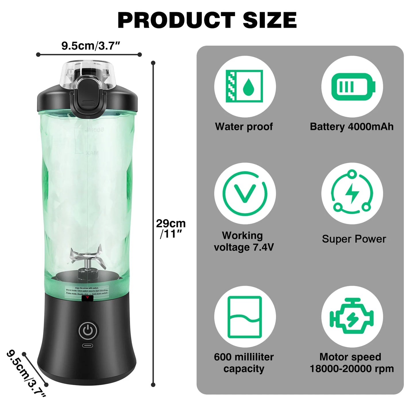Portable 2-in-1 USB Blender – 600ML